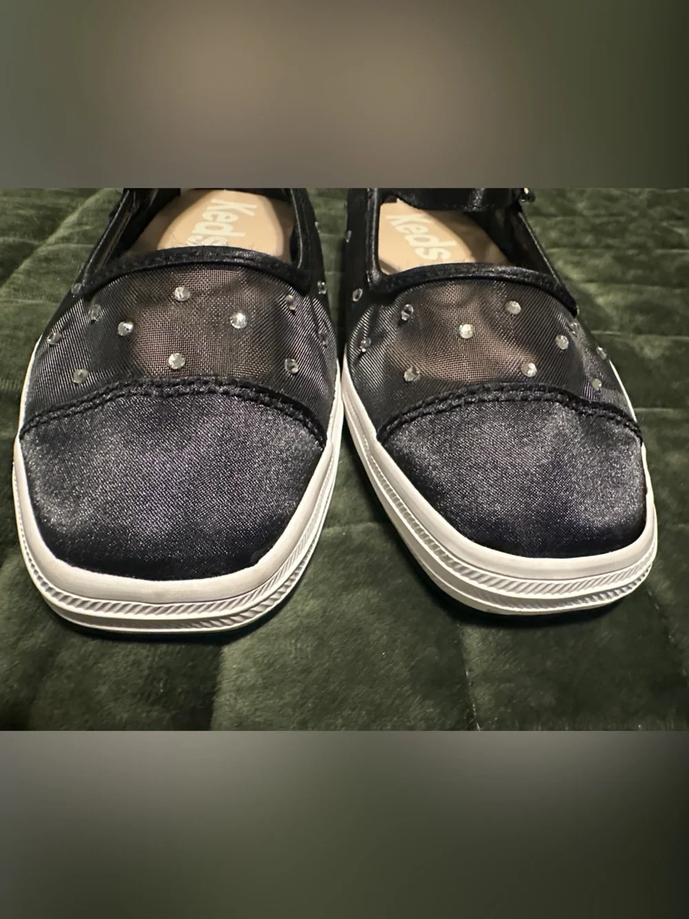 Keds Black Mary Jane Flats with Rhinestone Mesh